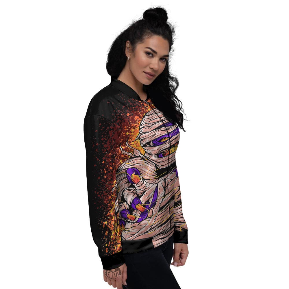 Mummy Halloween Print Women's Bomber Jacket-grizzshop