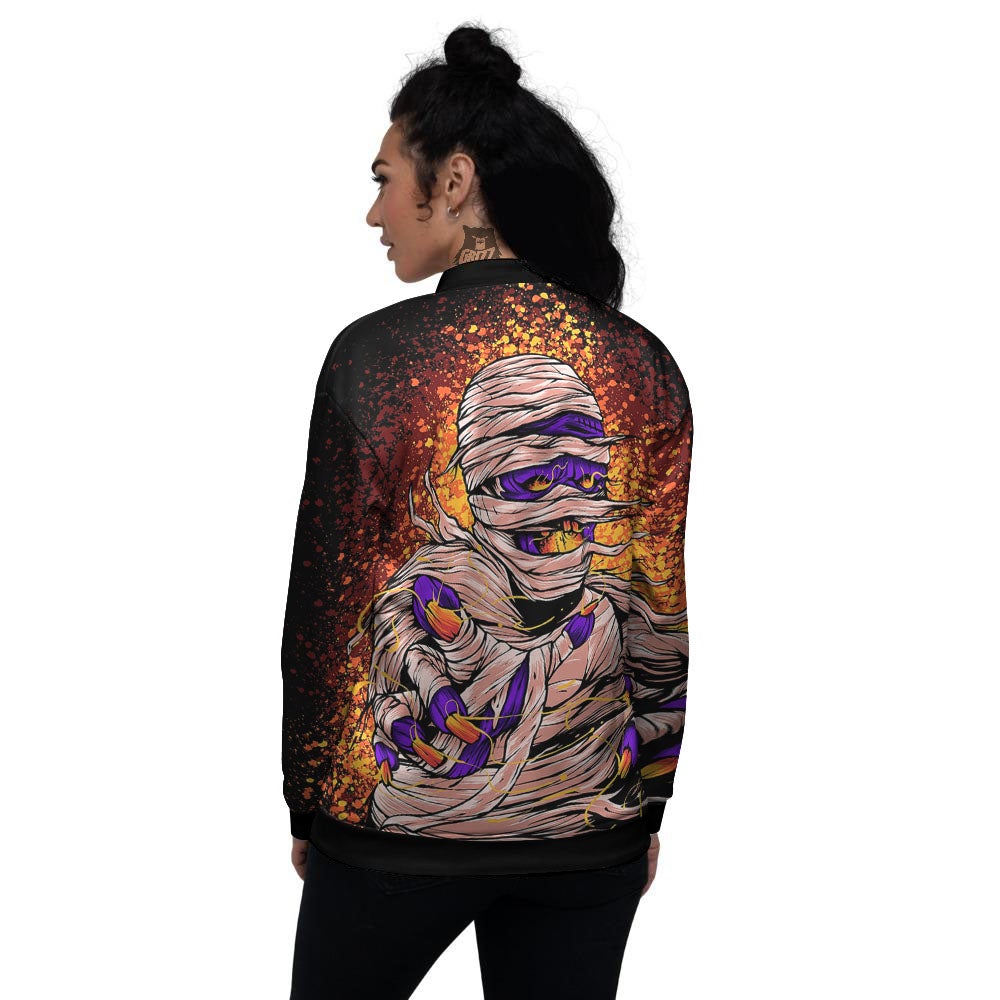 Mummy Halloween Print Women's Bomber Jacket-grizzshop