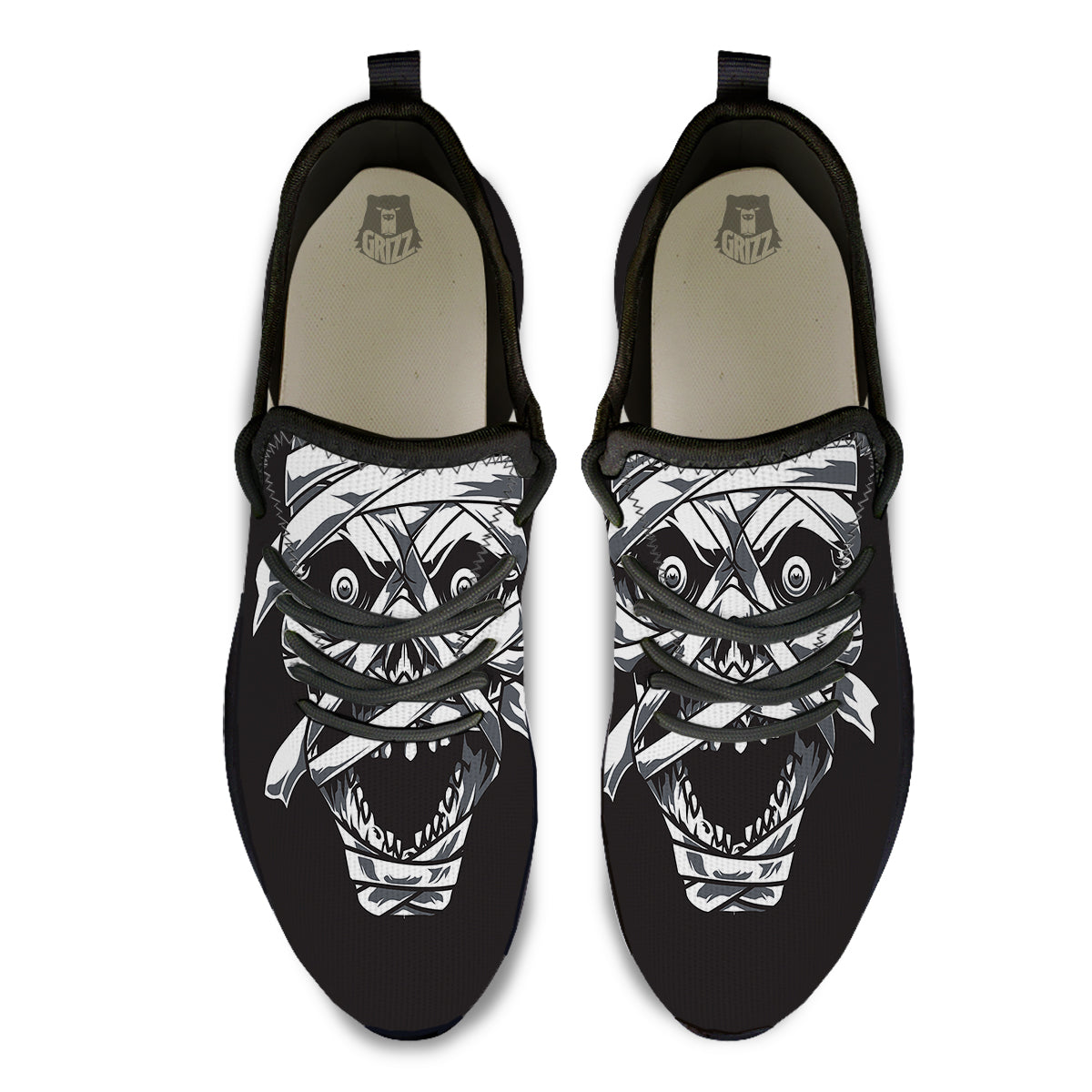 Mummy Head Print Black Athletic Shoes-grizzshop
