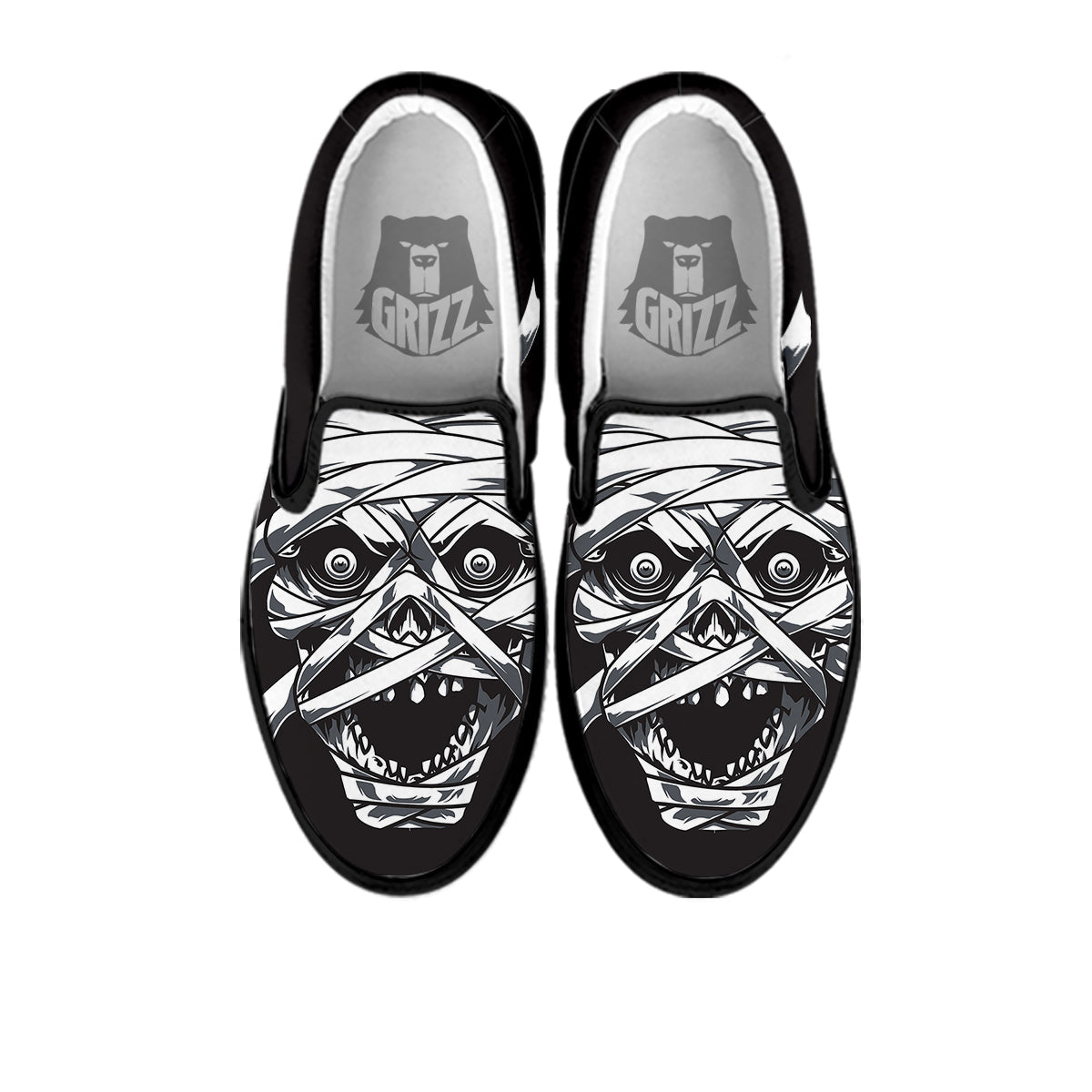 Mummy Head Print Black Slip On Shoes-grizzshop