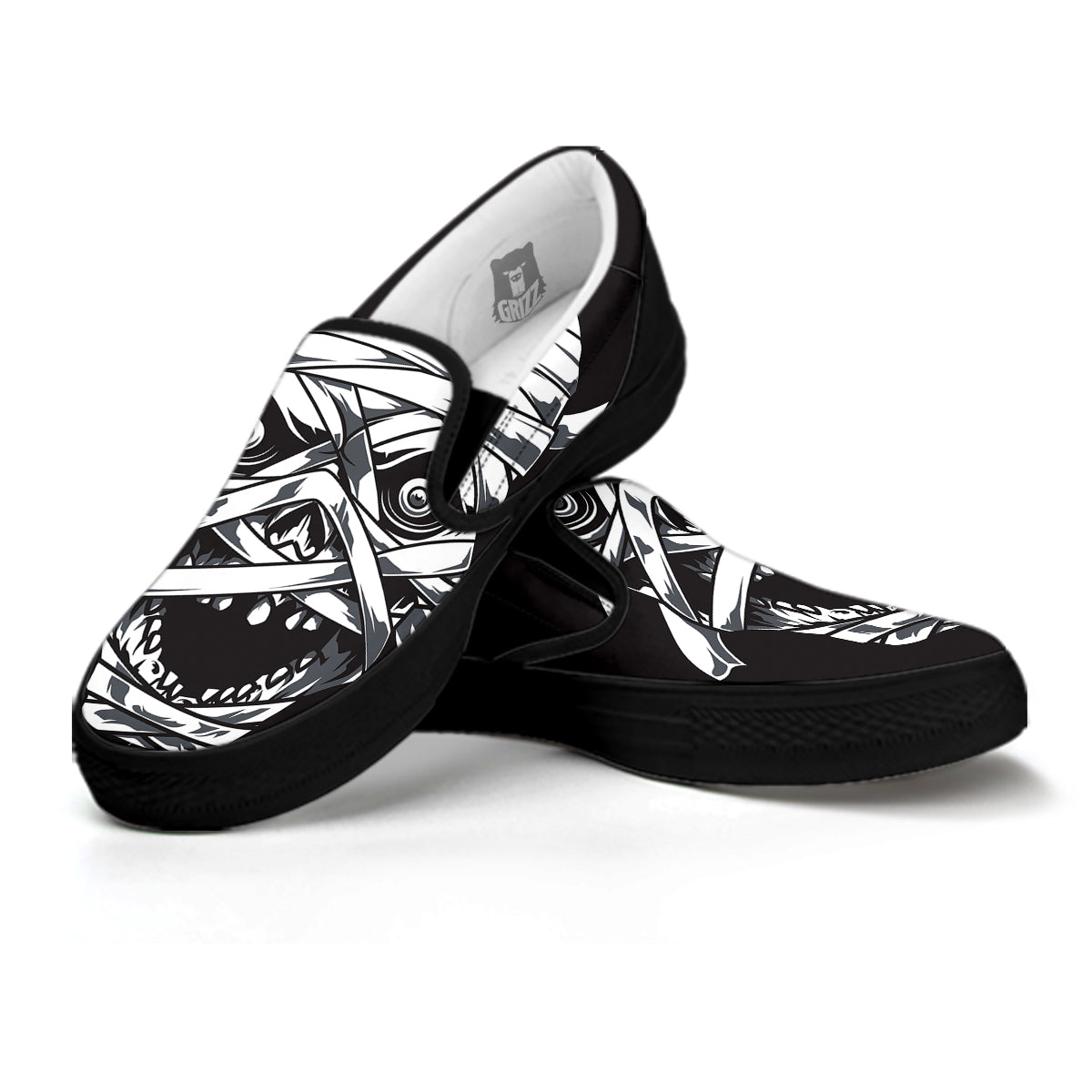 Mummy Head Print Black Slip On Shoes-grizzshop