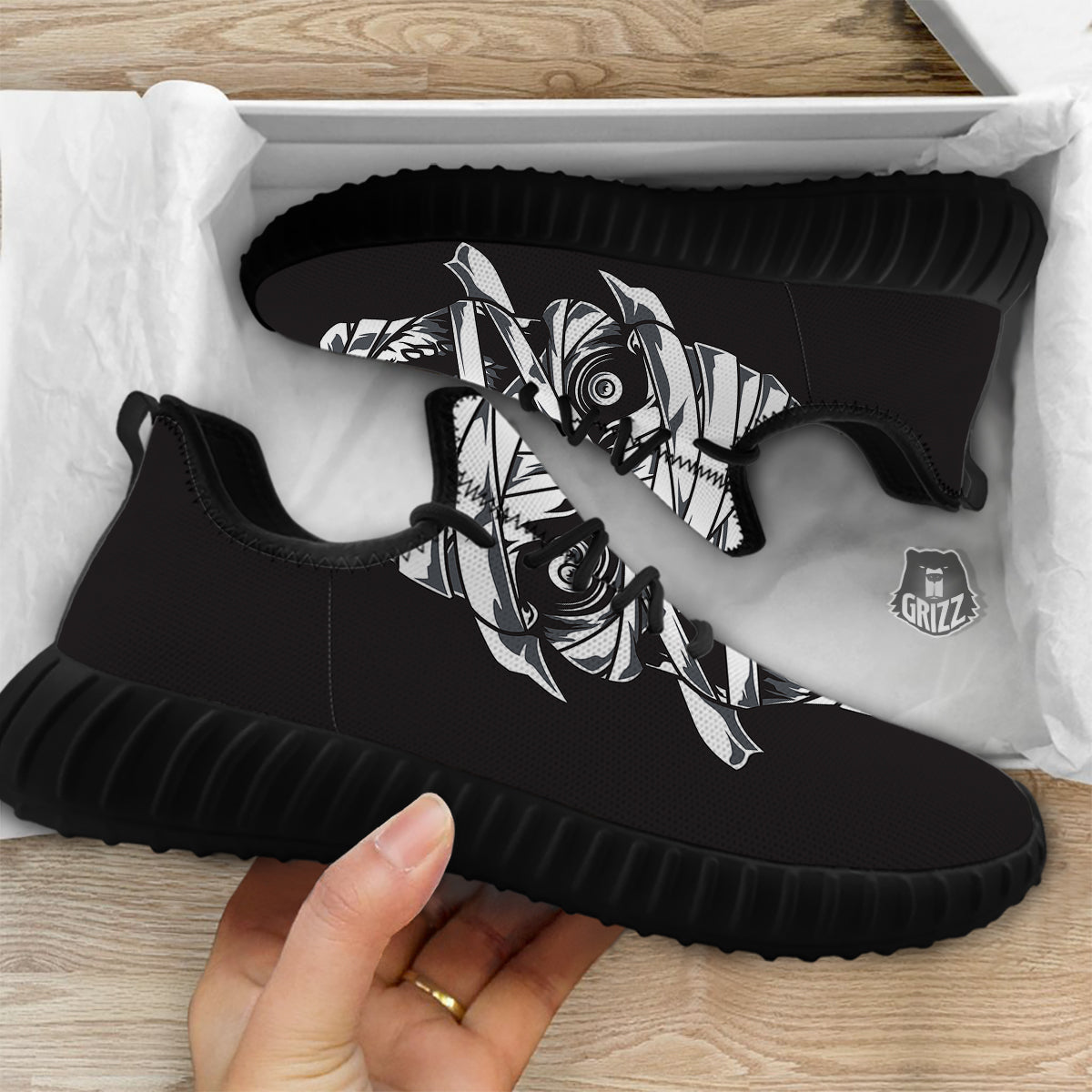 Mummy Head Print Black Walking Shoes-grizzshop