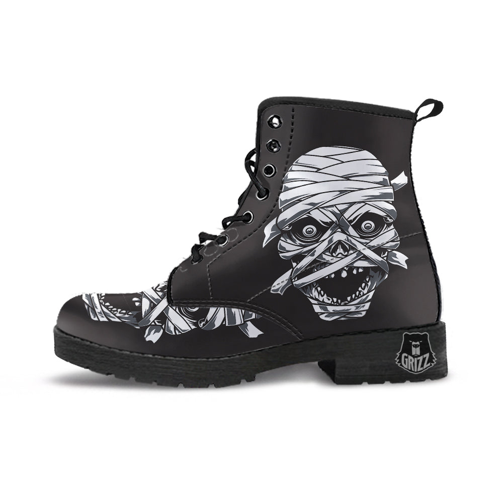 Mummy Head Print Leather Boots-grizzshop