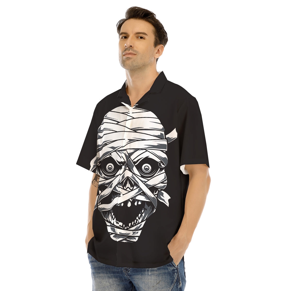 Mummy Head Print Men's Hawaiian Shirt-grizzshop