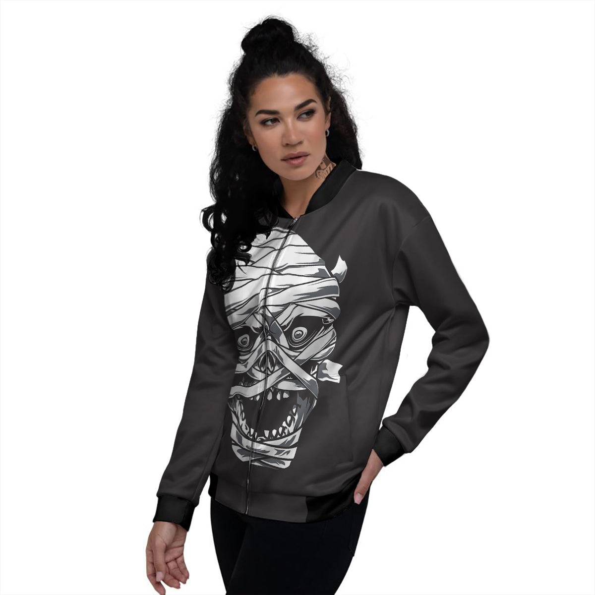 Mummy Head Print Women's Bomber Jacket-grizzshop