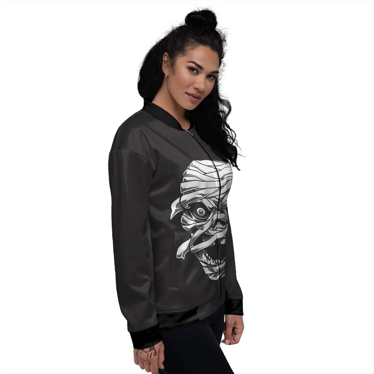 Mummy Head Print Women's Bomber Jacket-grizzshop