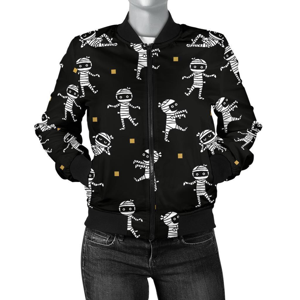 Mummy Pattern Print Women Casual Bomber Jacket-grizzshop