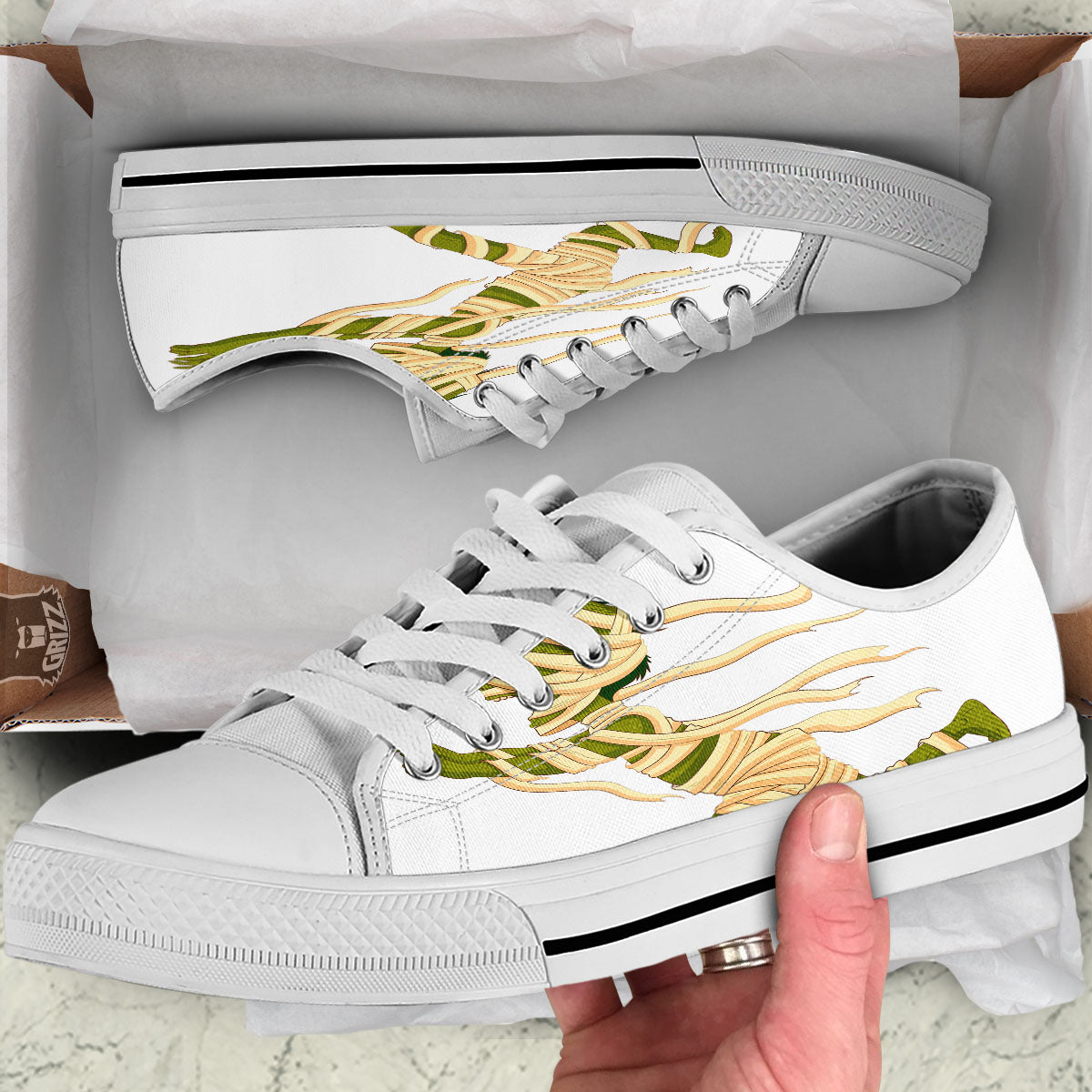 Mummy Running Print White Low Top Shoes-grizzshop