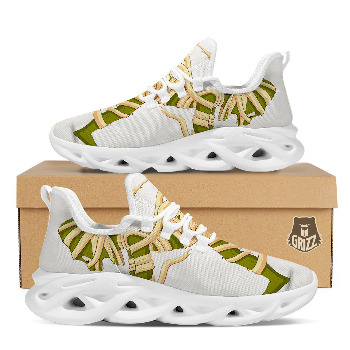 Mummy Running Print White Running Shoes-grizzshop