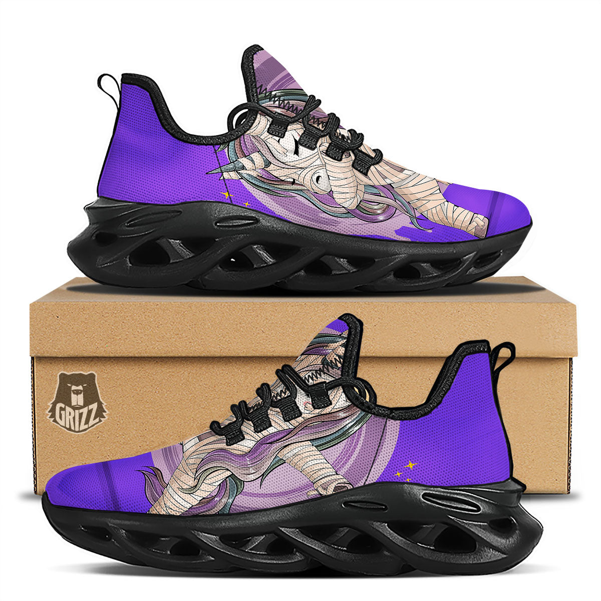Mummy Unicorn Dap Print Black Running Shoes-grizzshop
