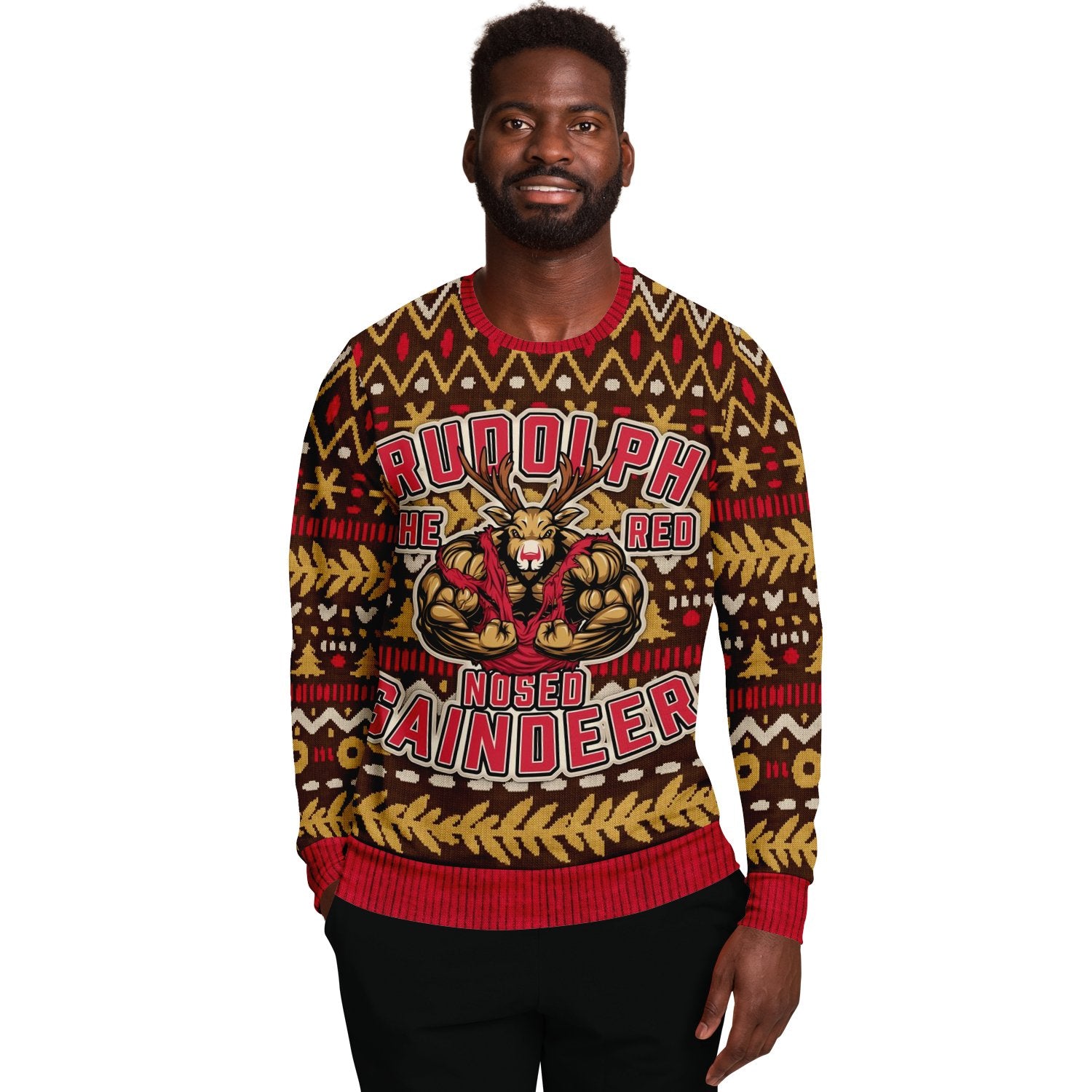 Muscle Rudolph the Red Nosed Gaindeer Ugly Christmas Sweater-grizzshop