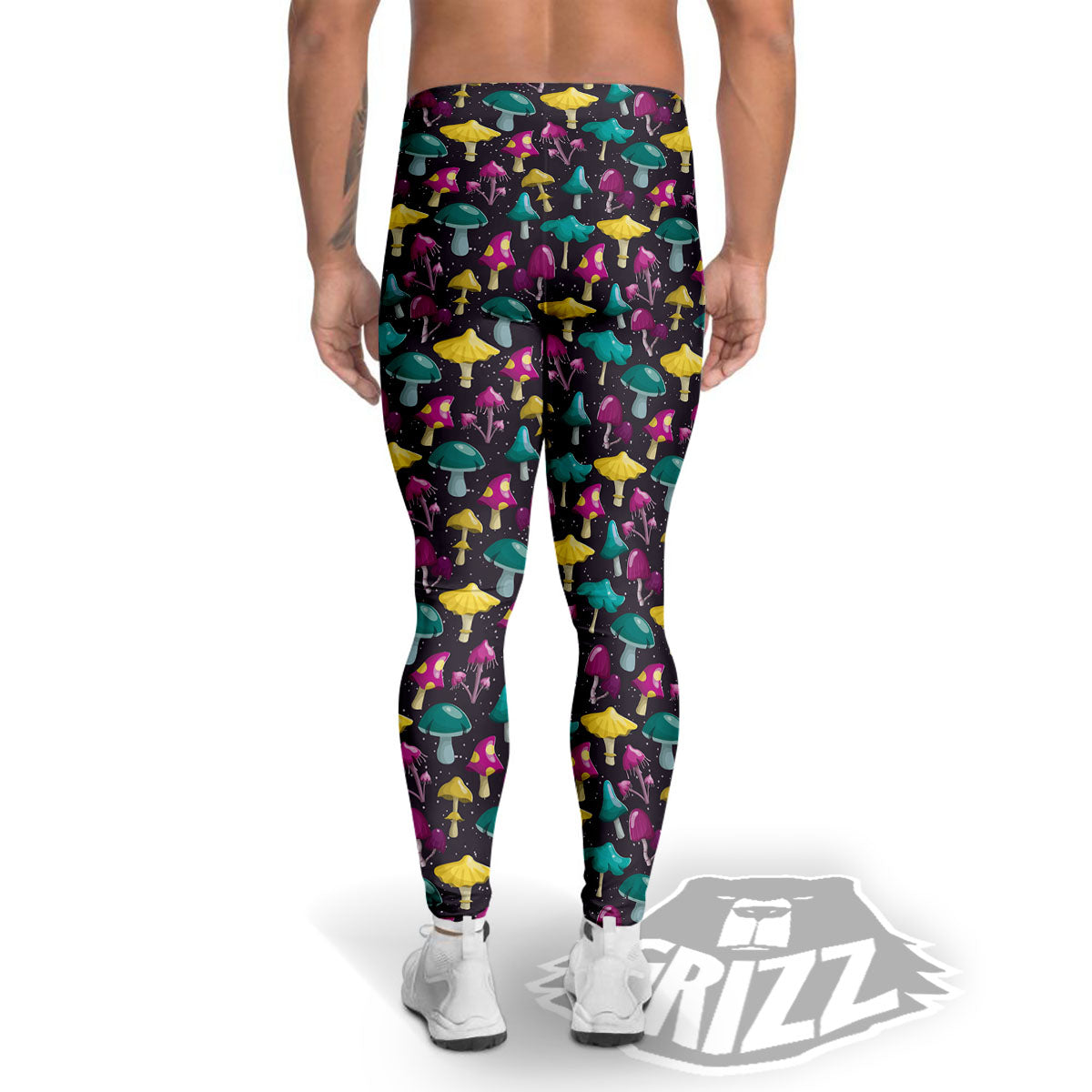 Mushroom Cartoon Print Pattern Men's Leggings-grizzshop