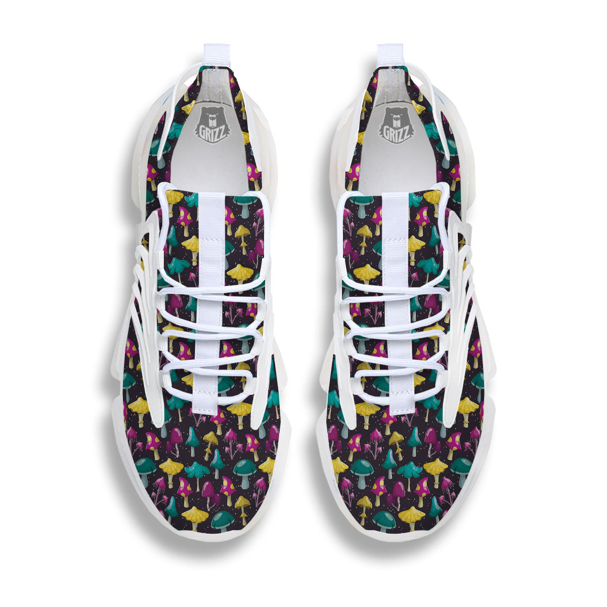 Mushroom Cartoon Print Pattern White Gym Shoes-grizzshop
