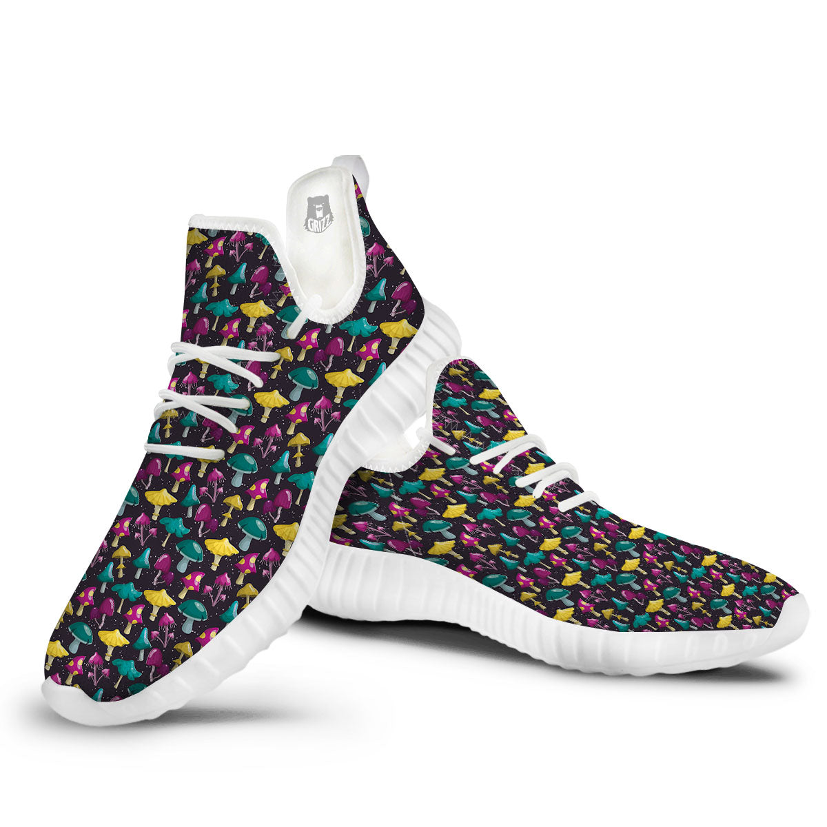 Mushroom Cartoon Print Pattern White Walking Shoes-grizzshop