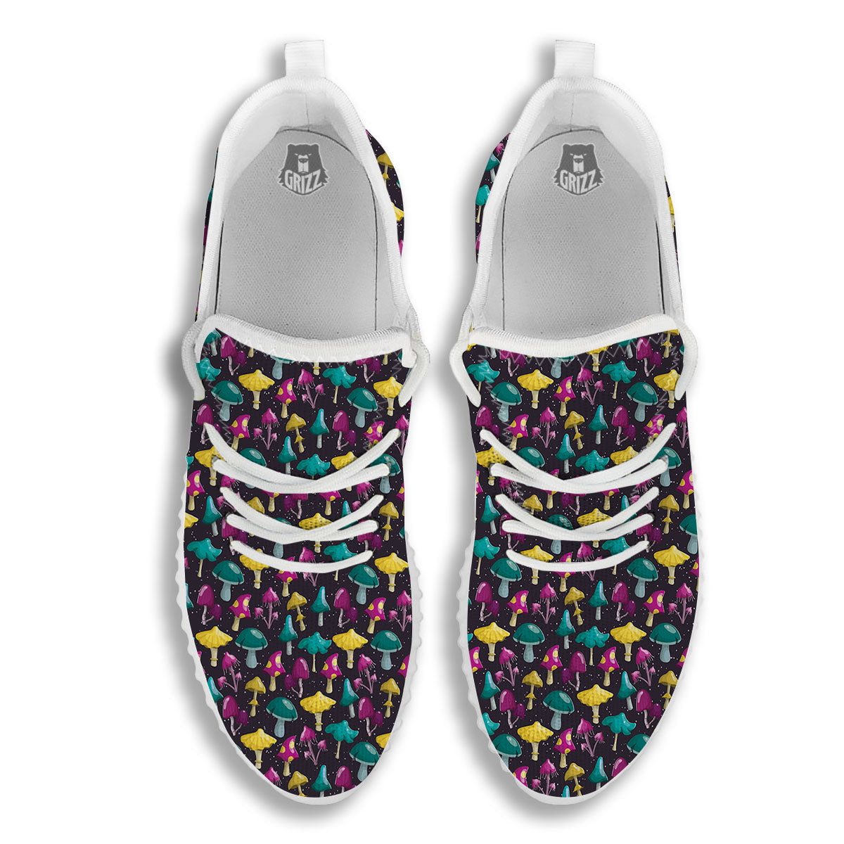 Mushroom Cartoon Print Pattern White Walking Shoes-grizzshop