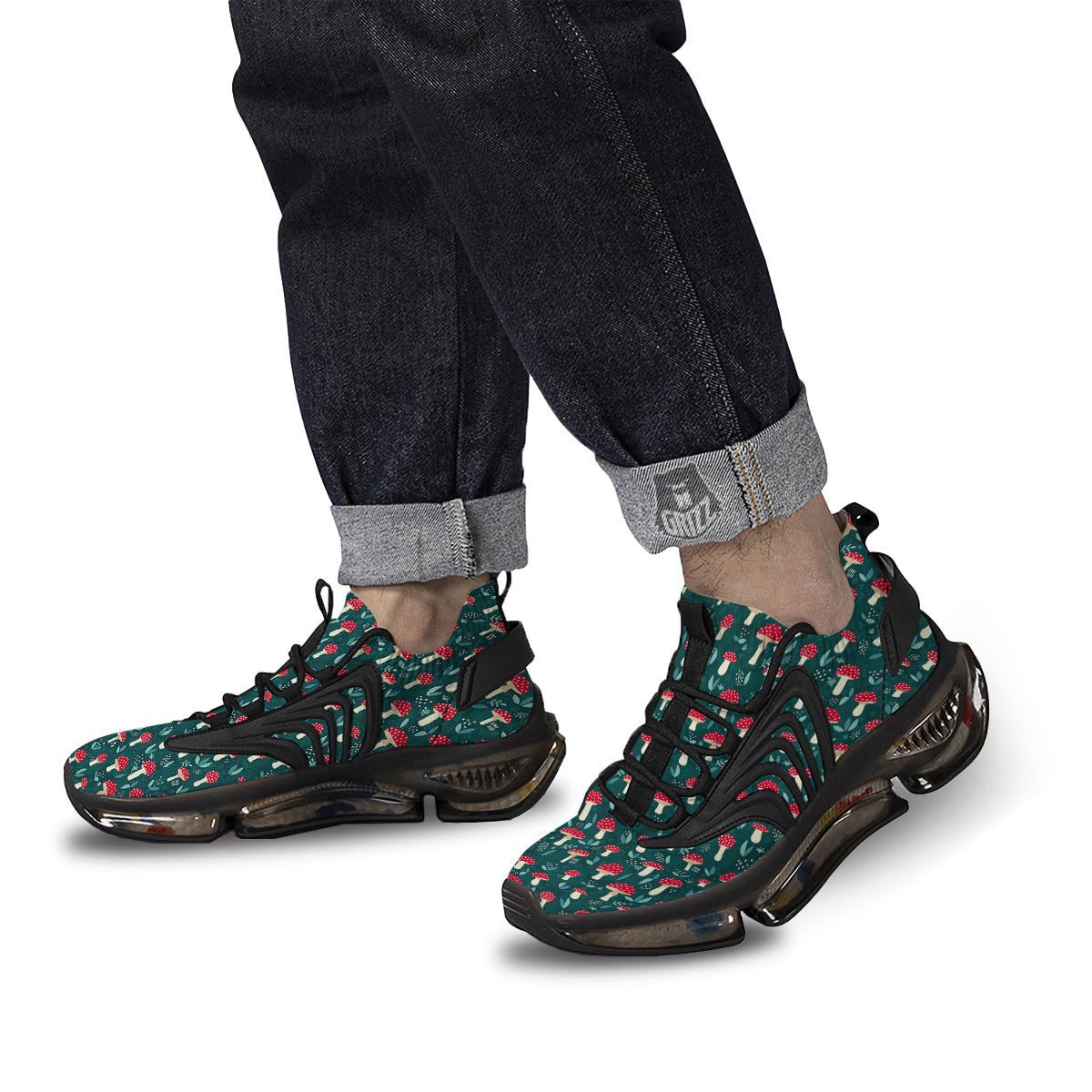 Mushroom Cute Print Pattern Black Gym Shoes-grizzshop