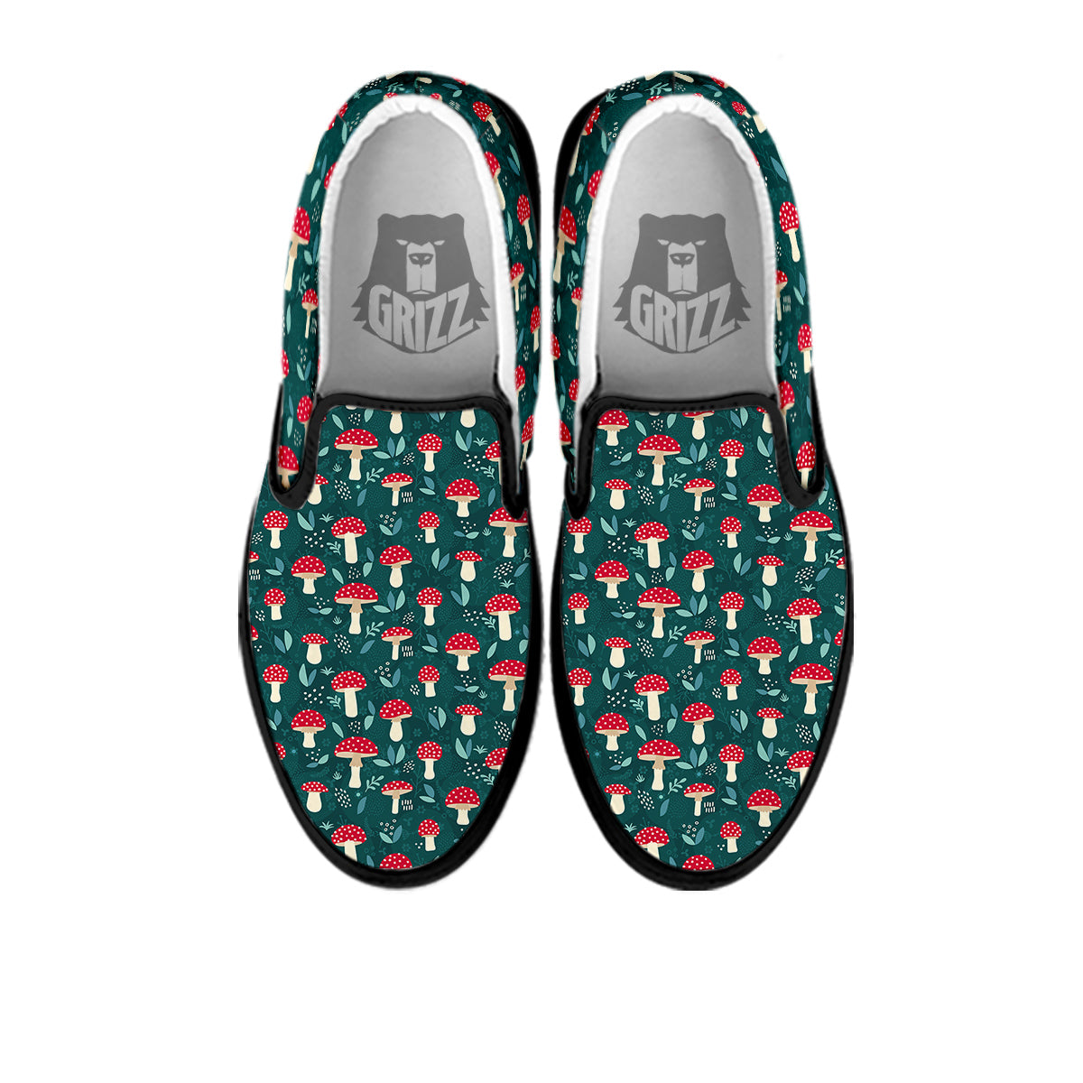 Mushroom Cute Print Pattern Black Slip On Shoes-grizzshop