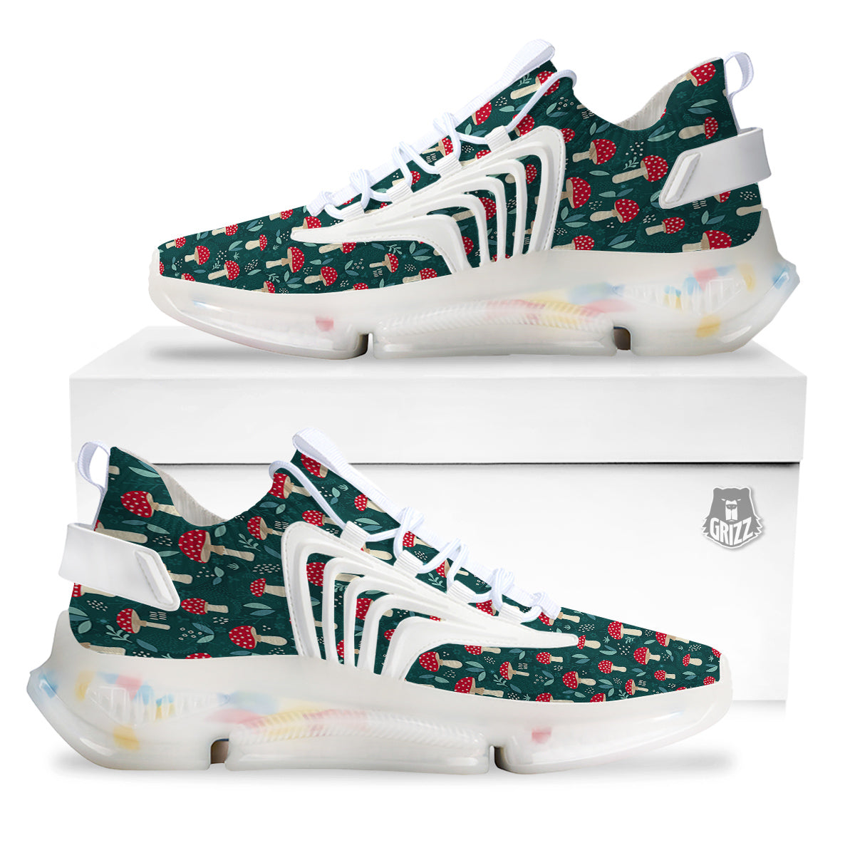 Mushroom Cute Print Pattern White Gym Shoes-grizzshop