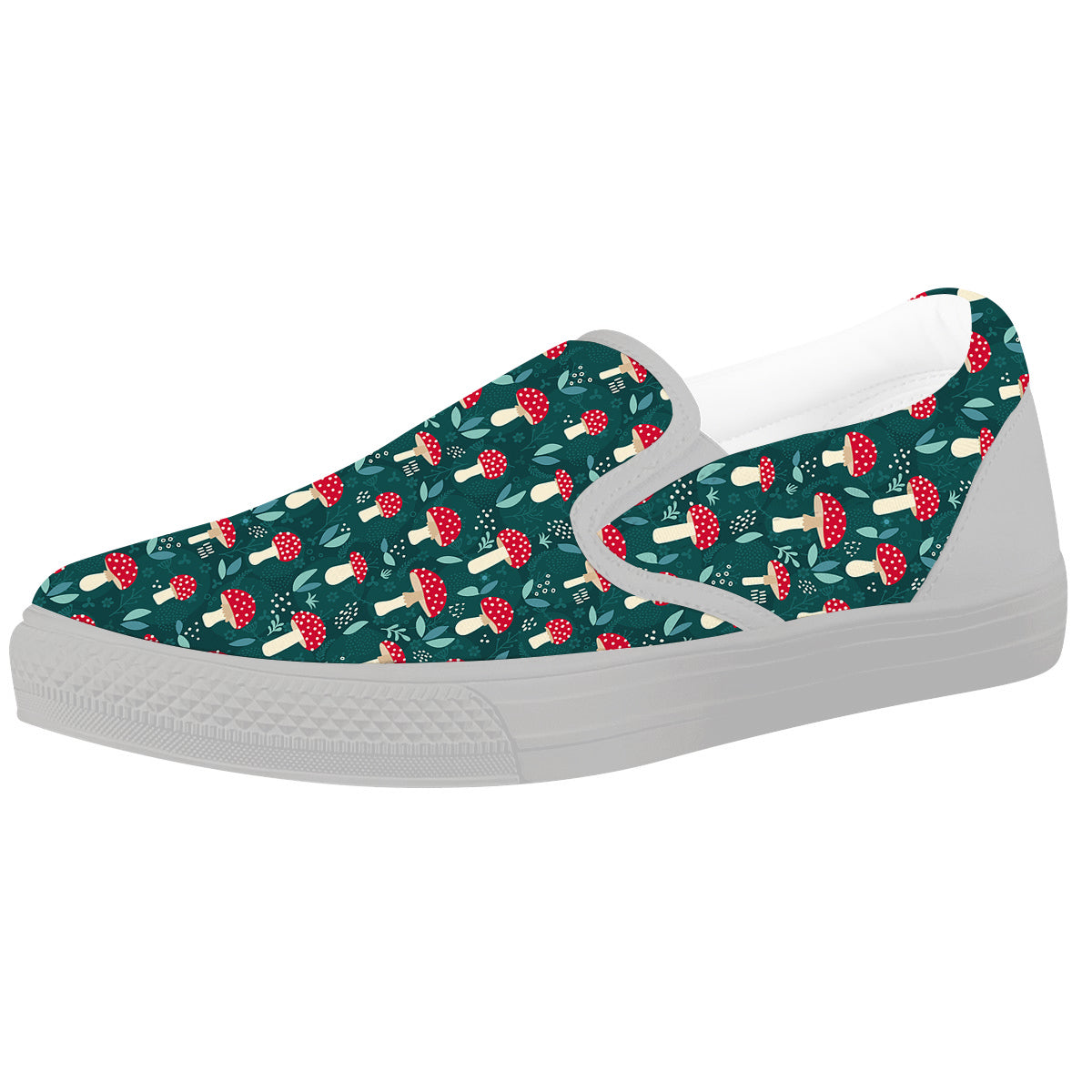 Mushroom Cute Print Pattern White Slip On Shoes-grizzshop