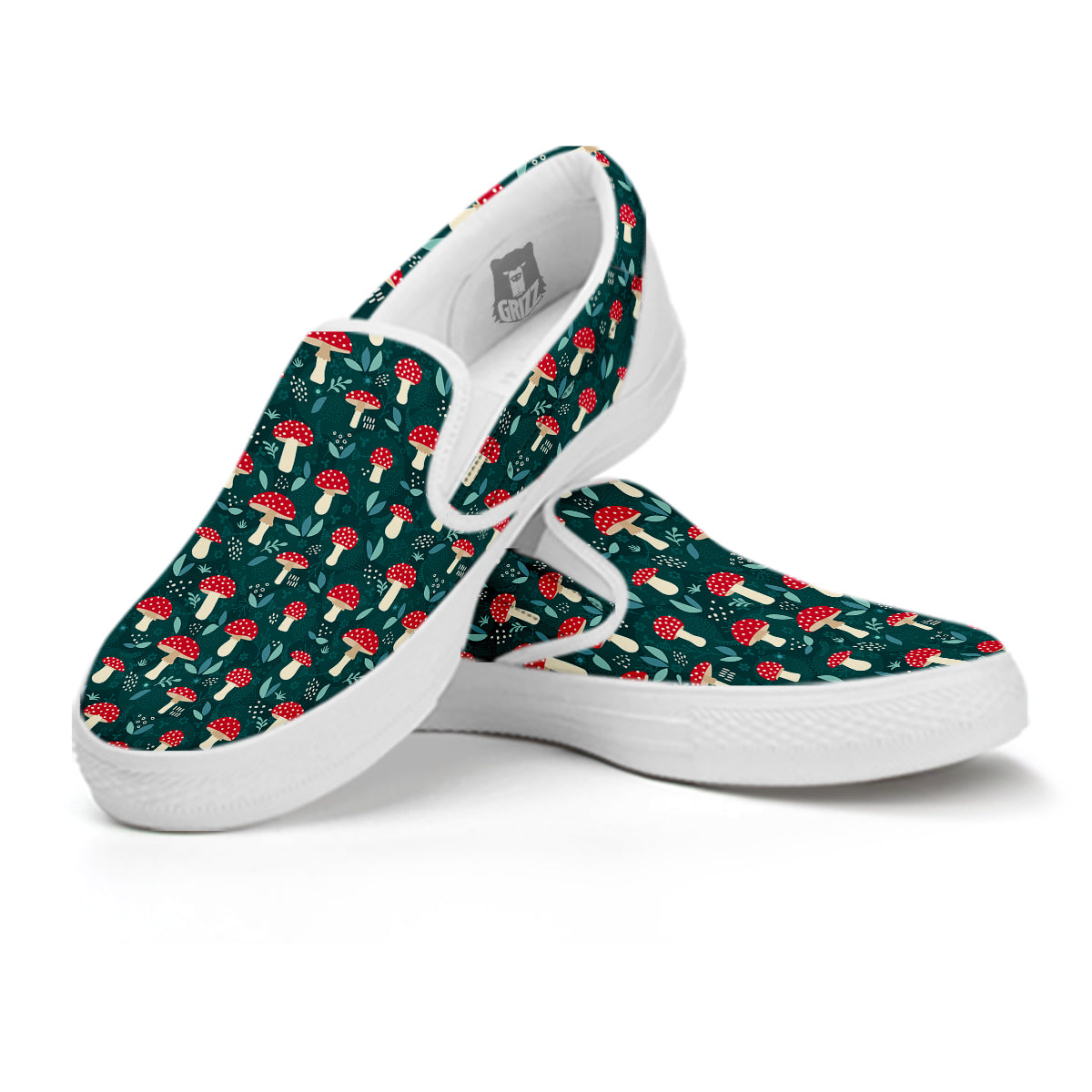 Mushroom Cute Print Pattern White Slip On Shoes-grizzshop