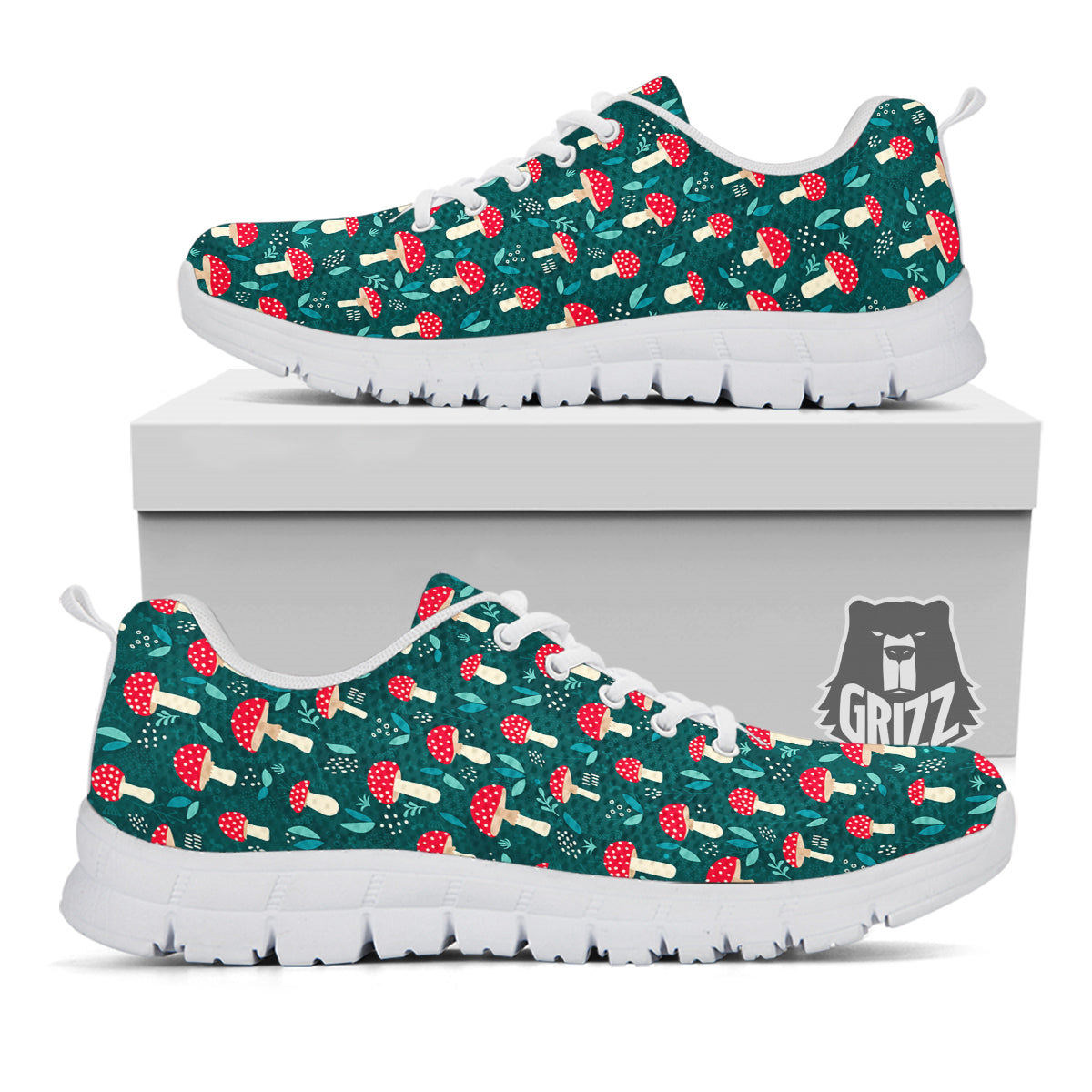 Mushroom Cute Print Pattern White Sneaker-grizzshop