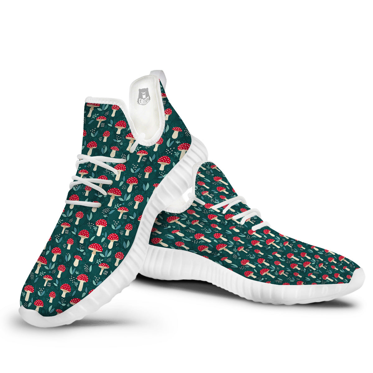 Mushroom Cute Print Pattern White Walking Shoes-grizzshop