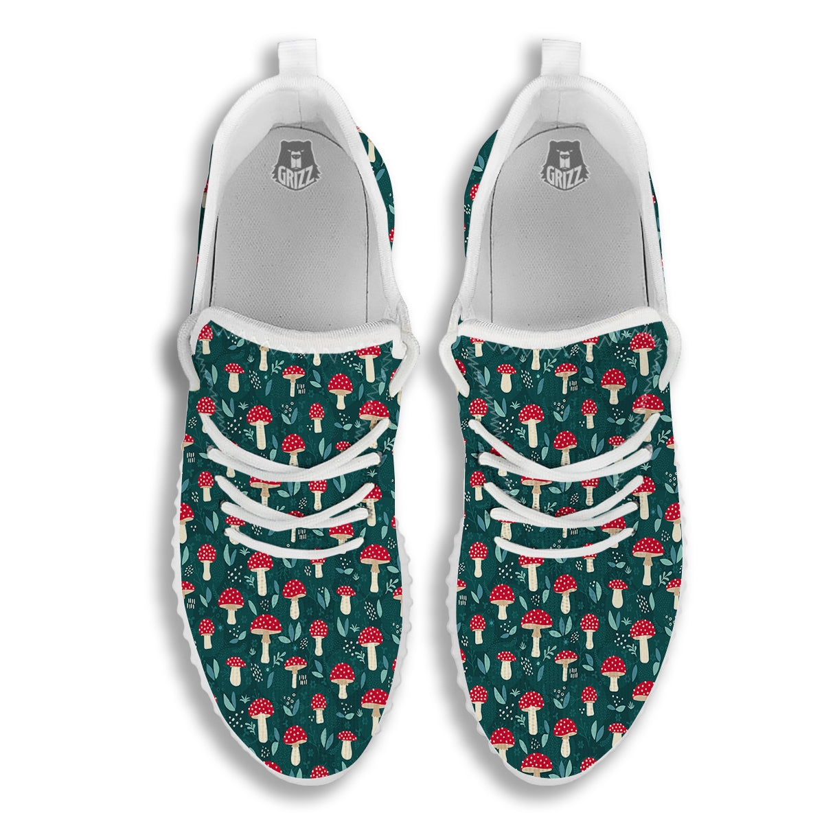 Mushroom Cute Print Pattern White Walking Shoes-grizzshop