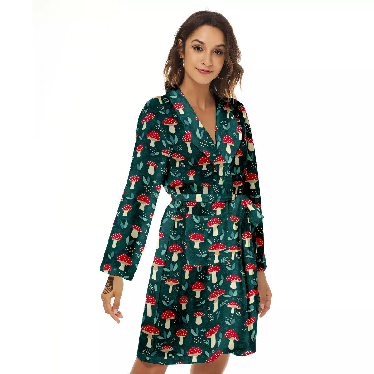 Mushroom Cute Print Pattern Women's Robe-grizzshop