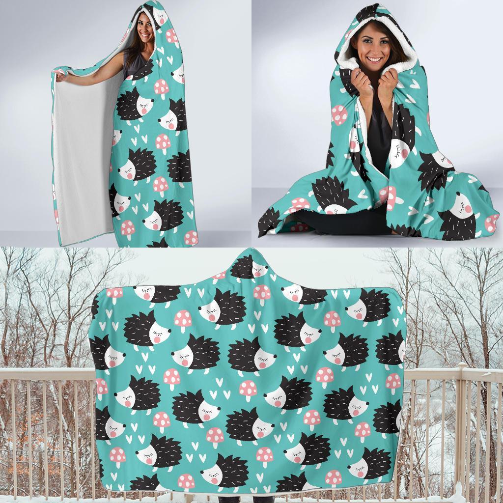 Mushroom Hedgehogs Hooded Blanket-grizzshop