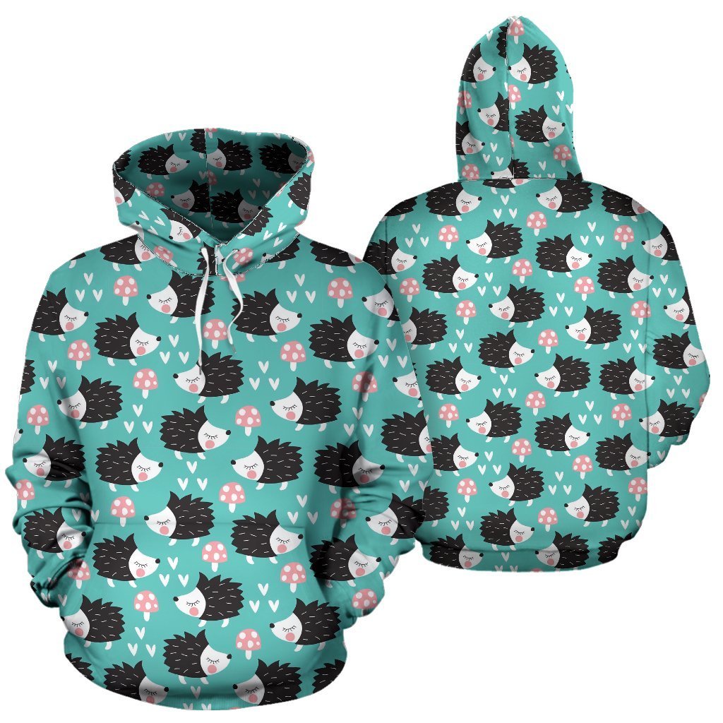 Mushroom Hedgehogs Pattern Print Women Men Pullover Hoodie-grizzshop