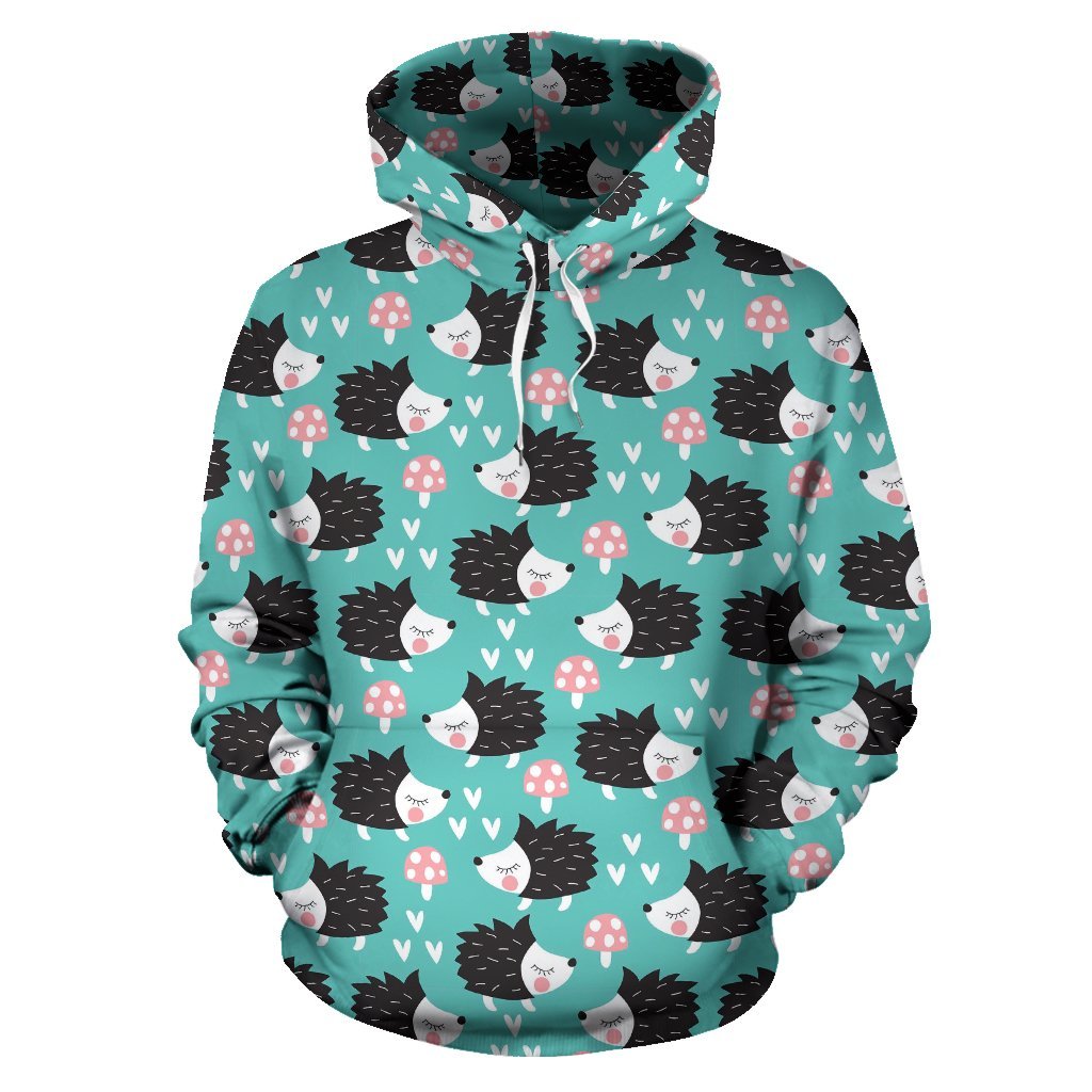 Mushroom Hedgehogs Pattern Print Women Men Pullover Hoodie-grizzshop