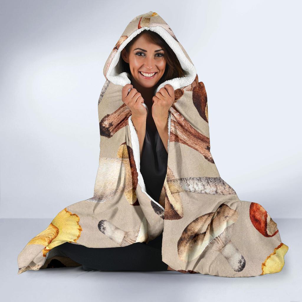 Mushroom Pattern Print Hooded Blanket-grizzshop