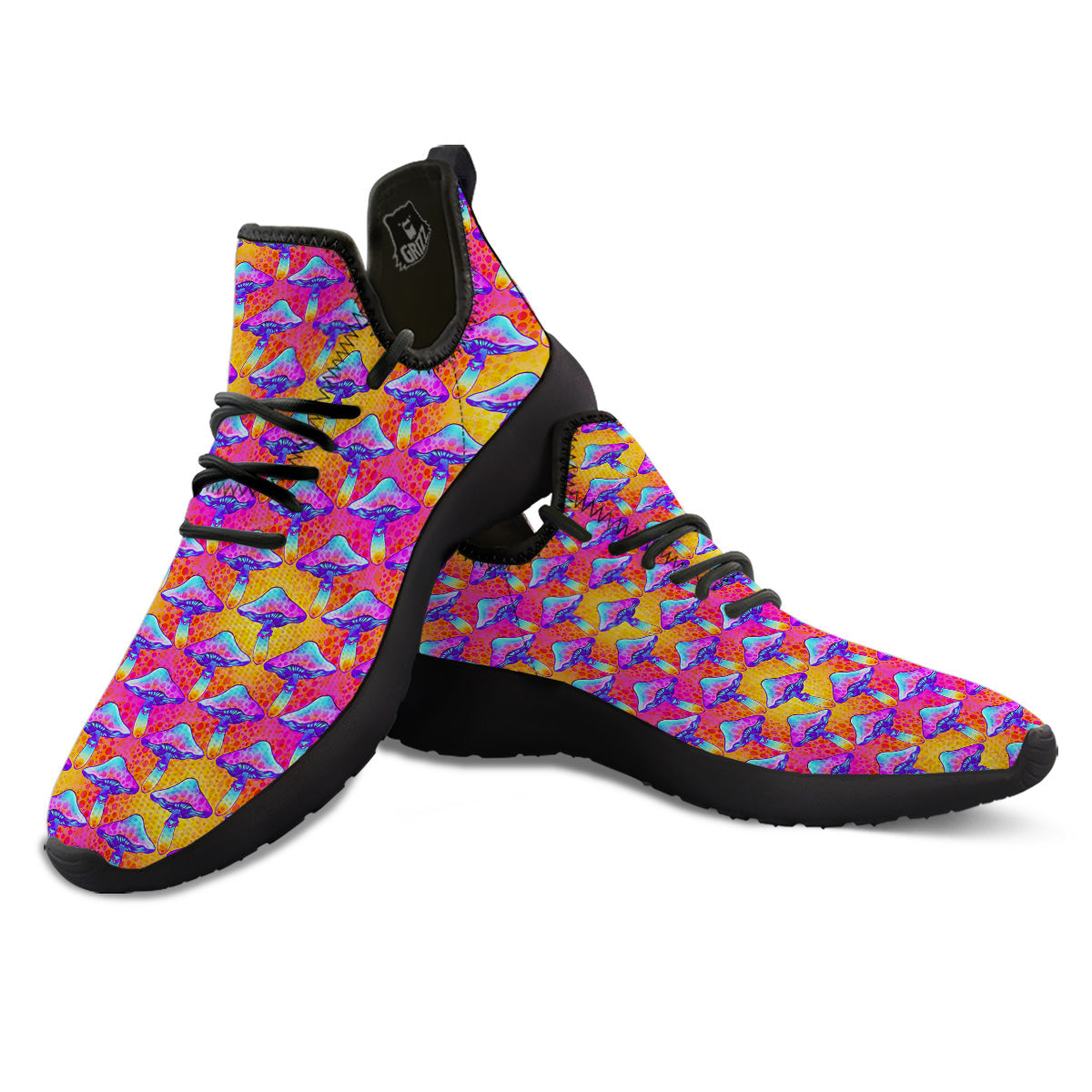 Mushroom Psychedelic Hippie Print Pattern Black Athletic Shoes-grizzshop