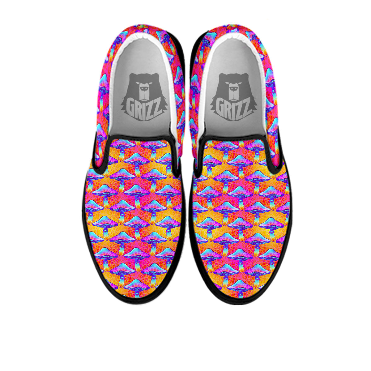 Mushroom Psychedelic Hippie Print Pattern Black Slip On Shoes-grizzshop