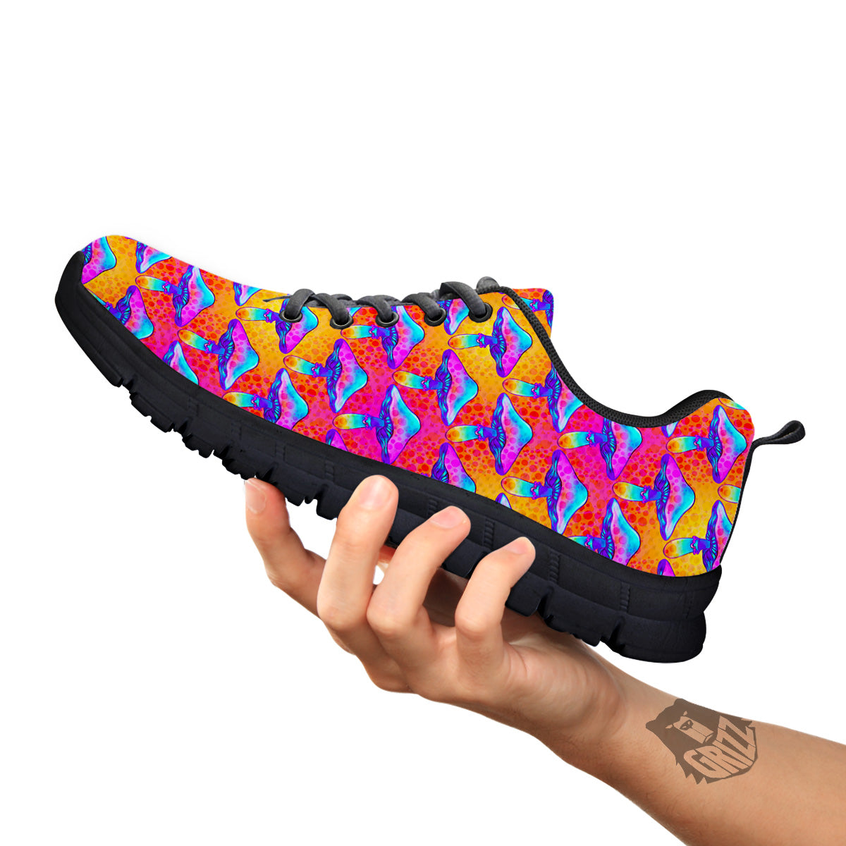 Mushroom Psychedelic Hippie Print Pattern Black Sneaker-grizzshop