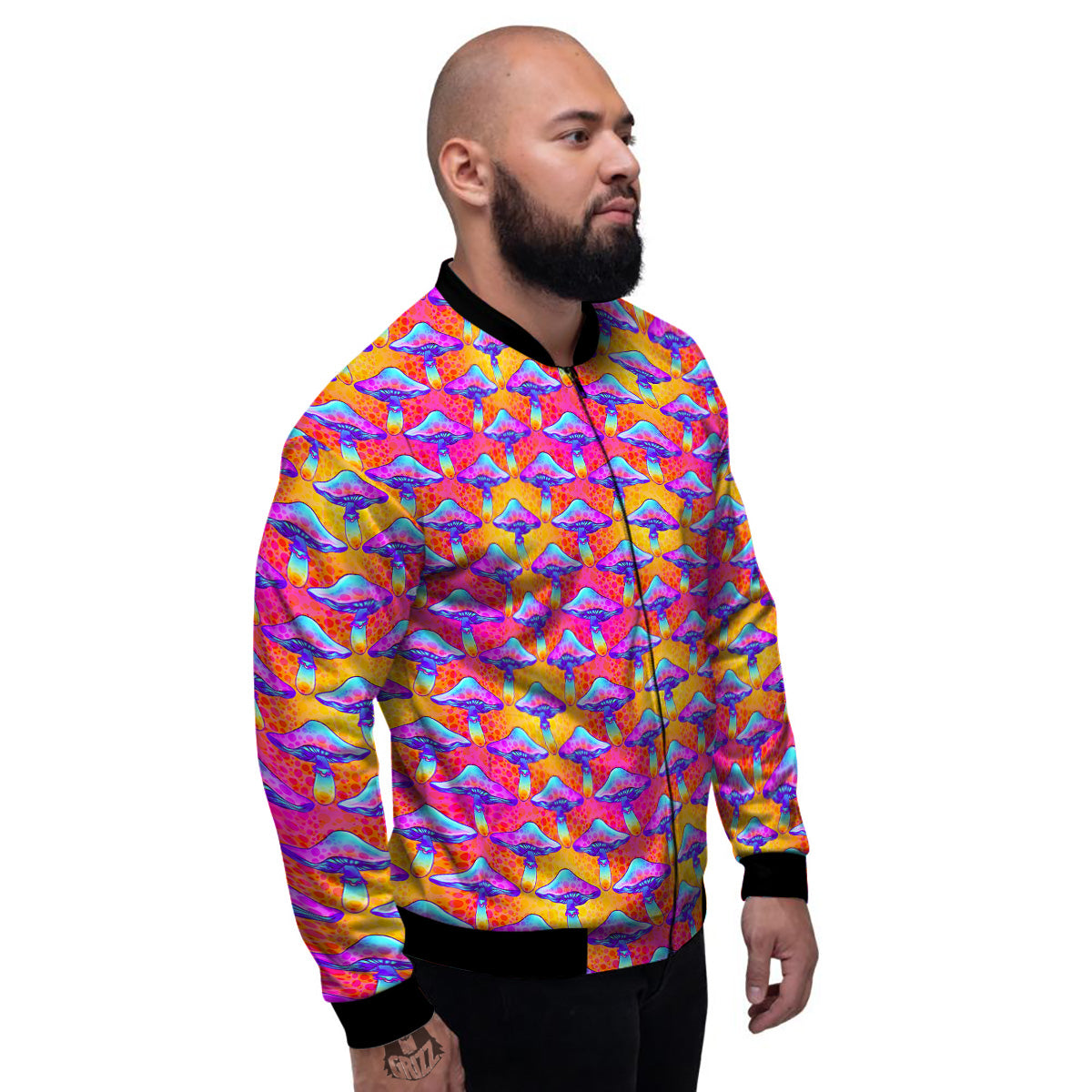 Mushroom Psychedelic Hippie Print Pattern Men's Bomber Jacket-grizzshop