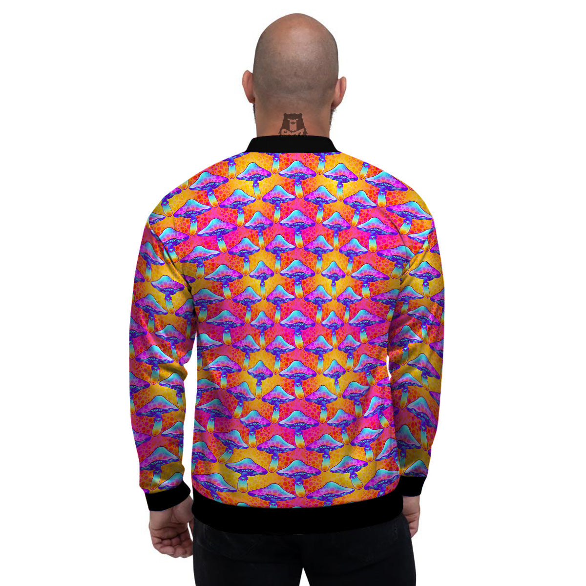 Mushroom Psychedelic Hippie Print Pattern Men's Bomber Jacket-grizzshop