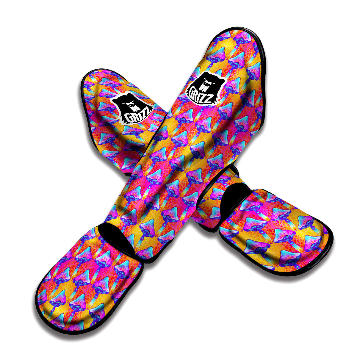Mushroom Psychedelic Hippie Print Pattern Muay Thai Shin Guards-grizzshop
