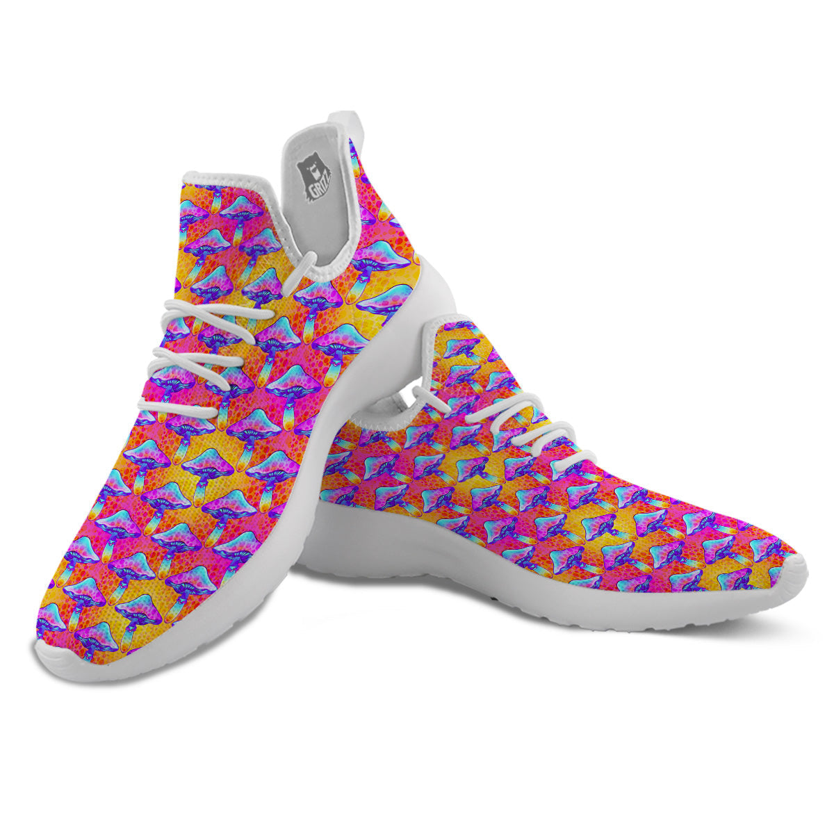 Mushroom Psychedelic Hippie Print Pattern White Athletic Shoes-grizzshop