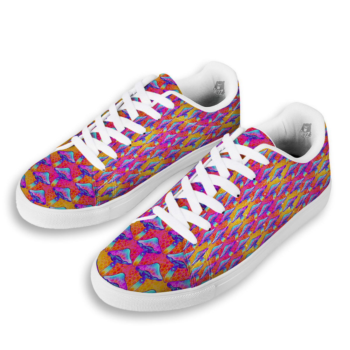 Mushroom Psychedelic Hippie Print Pattern White Low Top Sneakers-grizzshop