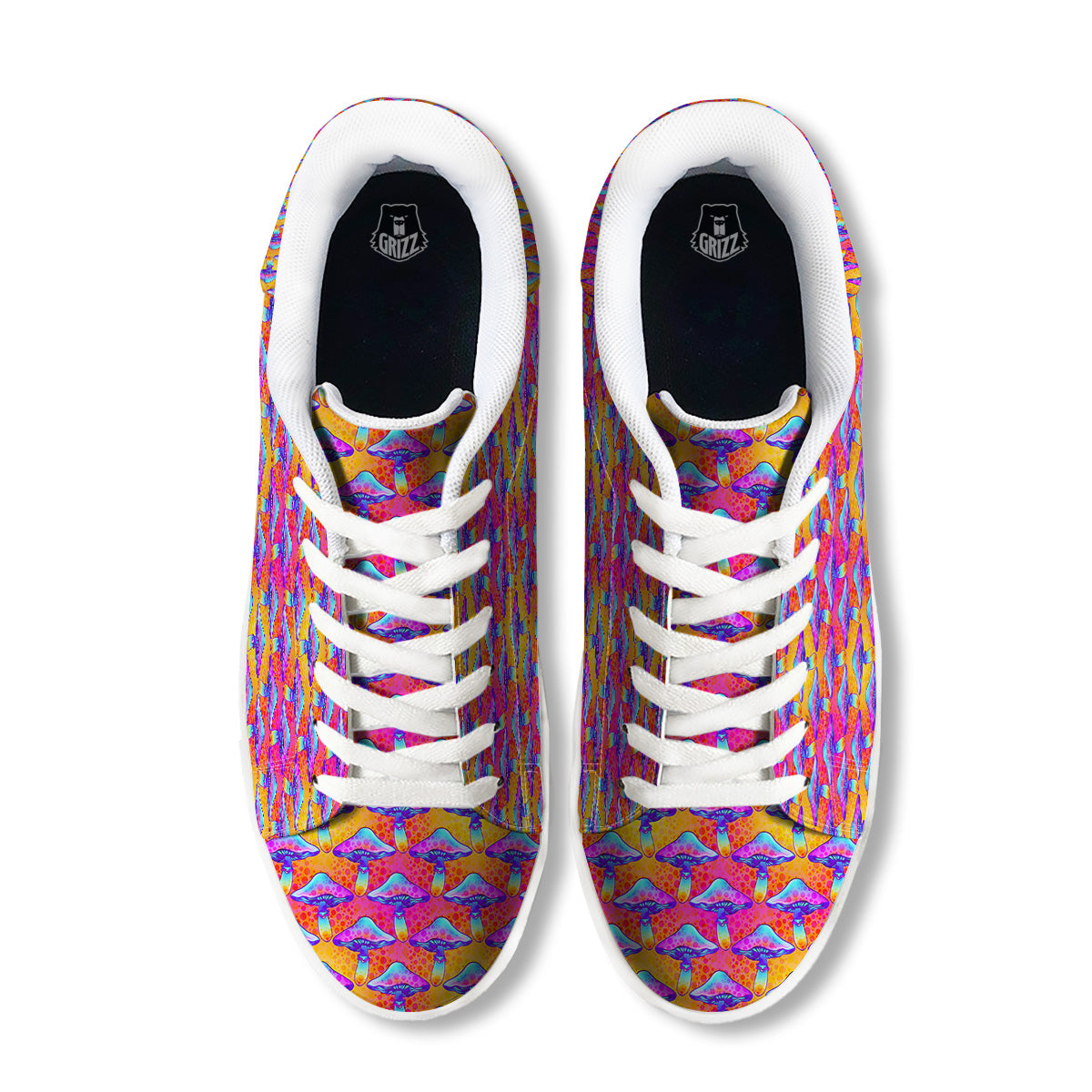 Mushroom Psychedelic Hippie Print Pattern White Low Top Sneakers-grizzshop