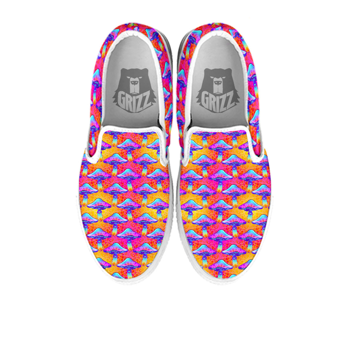 Mushroom Psychedelic Hippie Print Pattern White Slip On Shoes-grizzshop