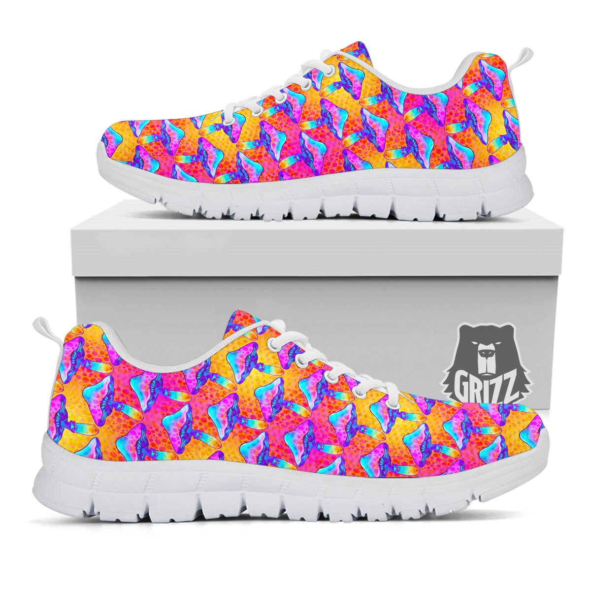 Mushroom Psychedelic Hippie Print Pattern White Sneaker-grizzshop