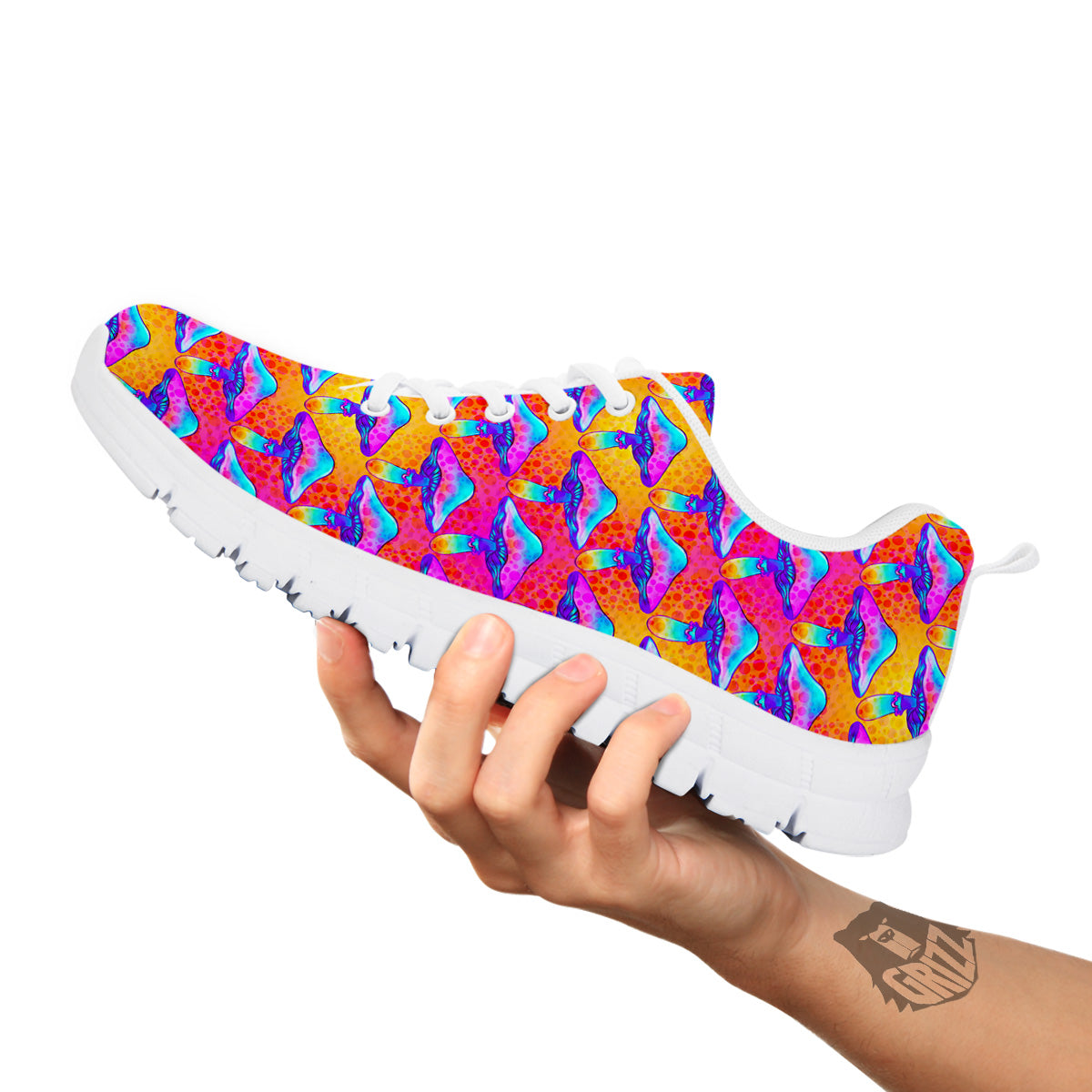 Mushroom Psychedelic Hippie Print Pattern White Sneaker-grizzshop