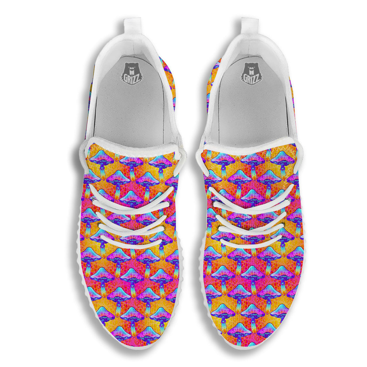 Mushroom Psychedelic Hippie Print Pattern White Walking Shoes-grizzshop