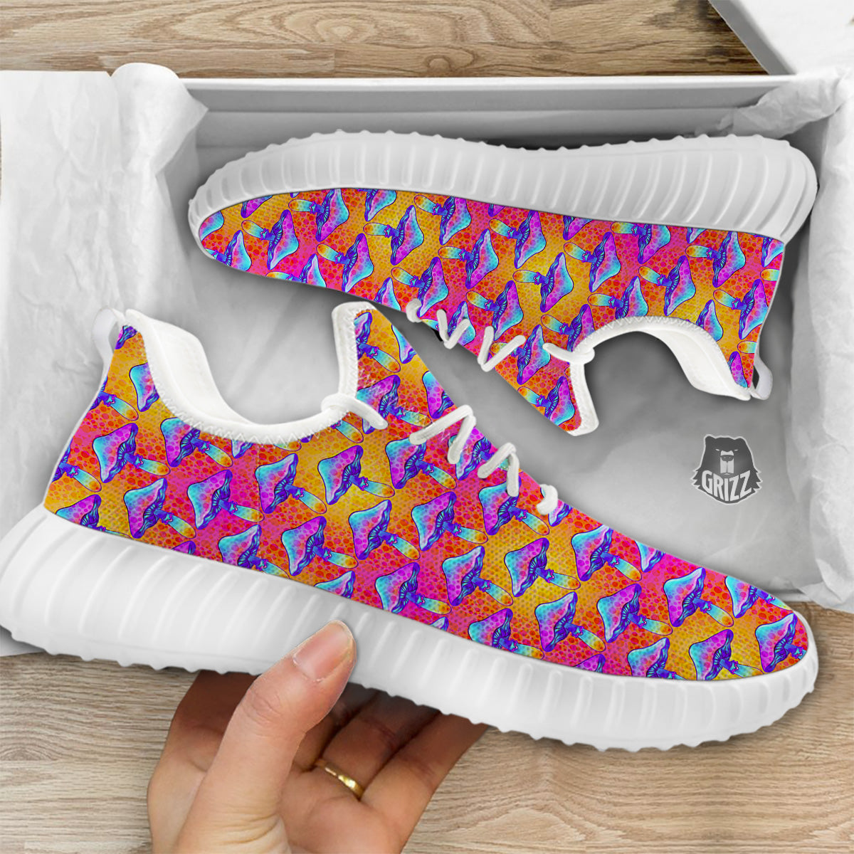 Mushroom Psychedelic Hippie Print Pattern White Walking Shoes-grizzshop