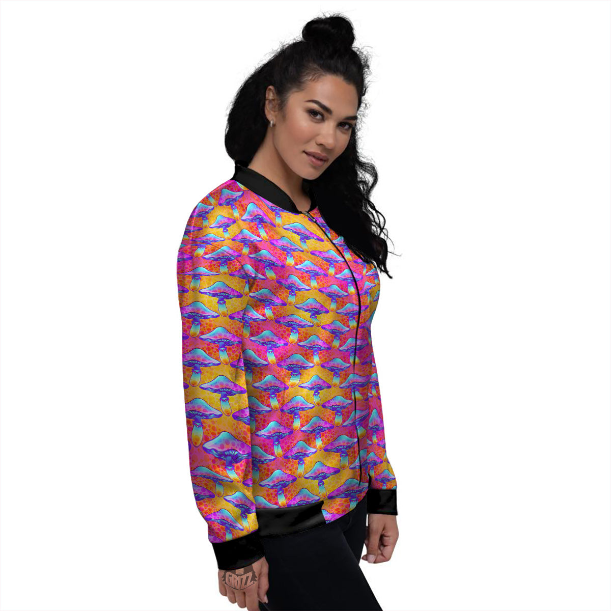 Mushroom Psychedelic Hippie Print Pattern Women's Bomber Jacket-grizzshop