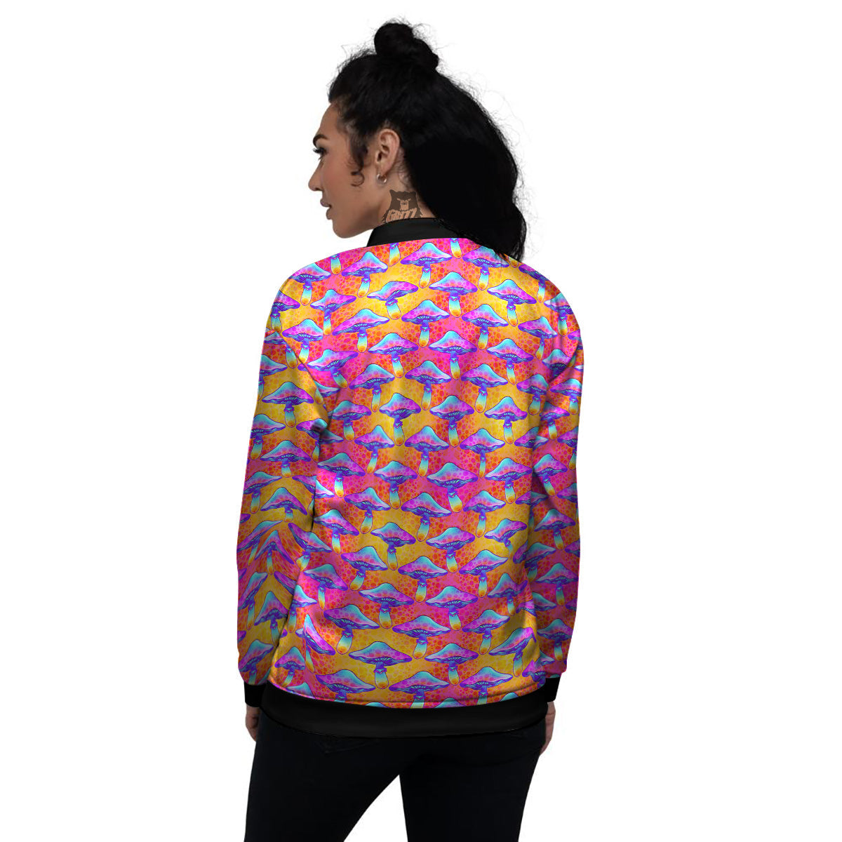 Mushroom Psychedelic Hippie Print Pattern Women's Bomber Jacket-grizzshop