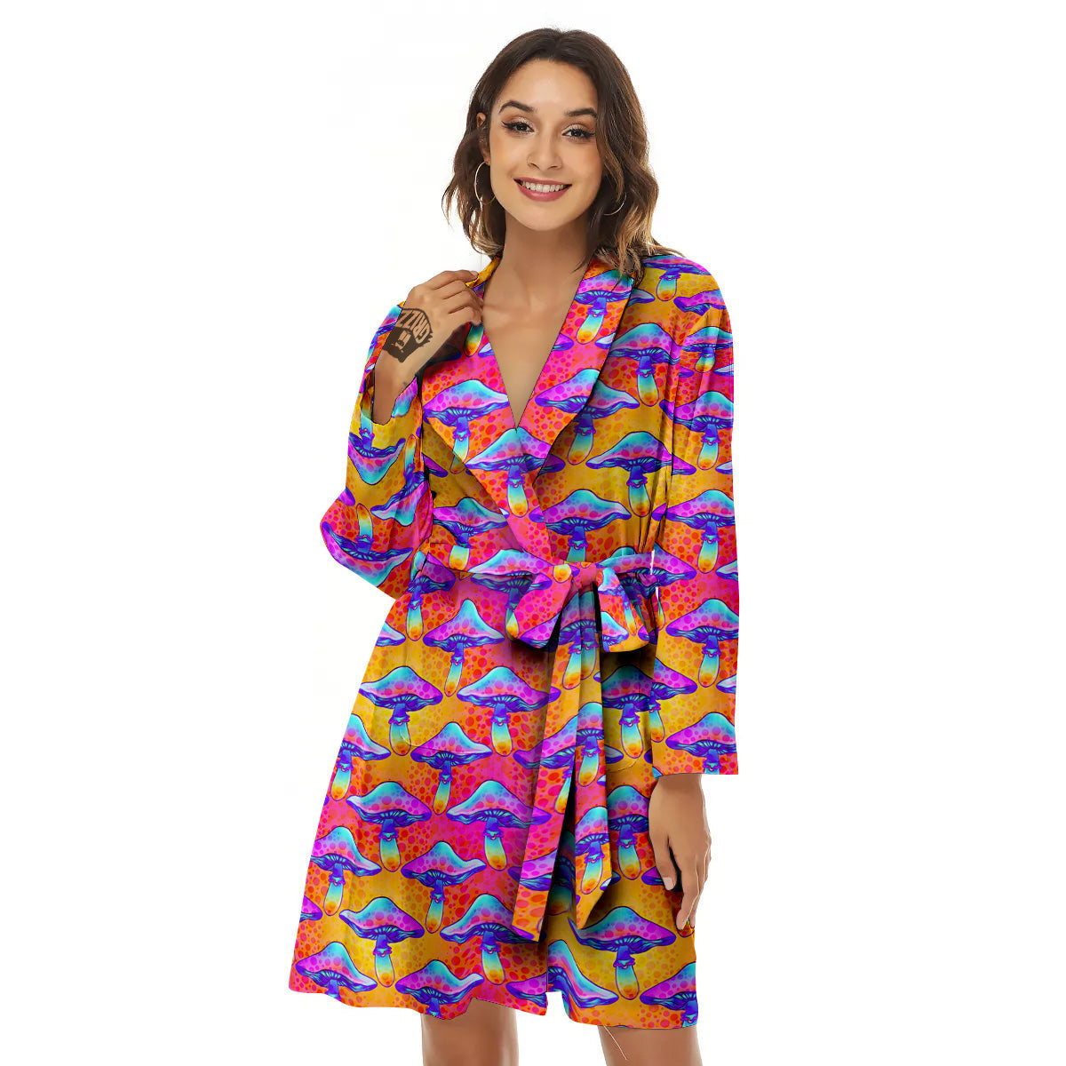 Mushroom Psychedelic Hippie Print Pattern Women's Robe-grizzshop