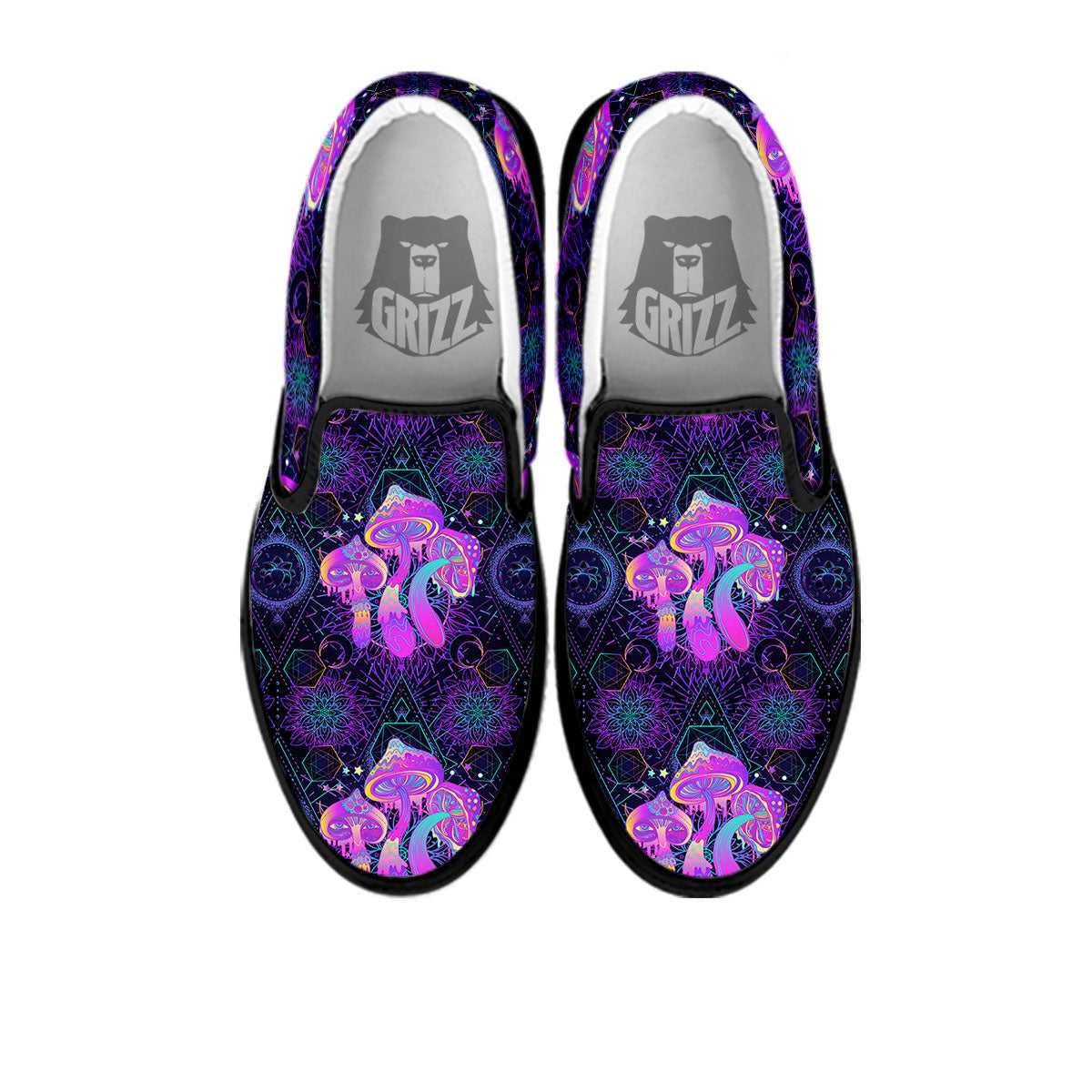 Mushroom Psychedelic Print Pattern Black Slip On Shoes-grizzshop